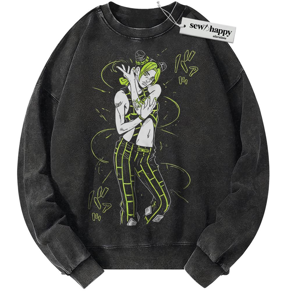 Wash Sweatshirt Jolyne Cujoh Sweatshirt, JoJo's Bizarre Adventure Sweatshirt, Anime Sweatshirt, Vintage Sweater