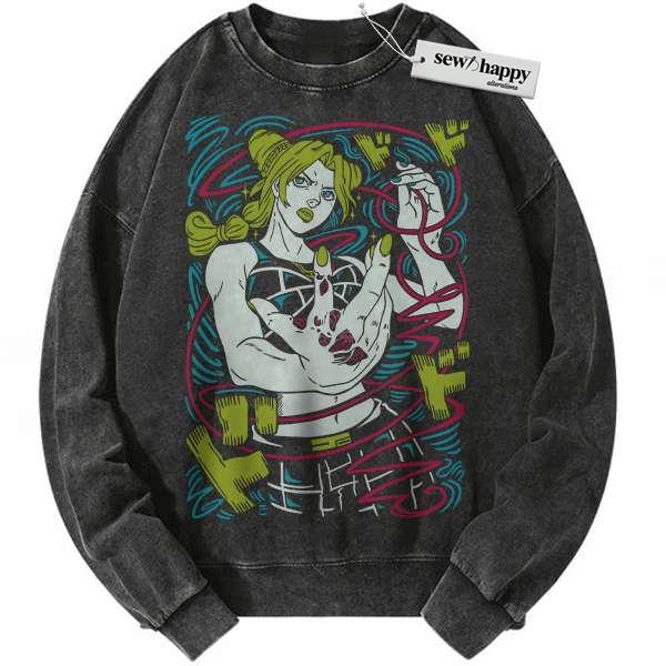 Wash Sweatshirt Jolyne Cujoh Sweatshirt, JoJo's Bizarre Adventure Sweatshirt, Anime Sweatshirt, Vintage Sweatshirt