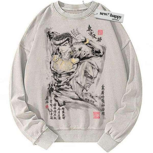 Wash Sweatshirt Josuke Higashikata Sweatshirt, JoJo's Bizarre Adventure Sweatshirt, Anim Sweatshirt, Vintage Sweater