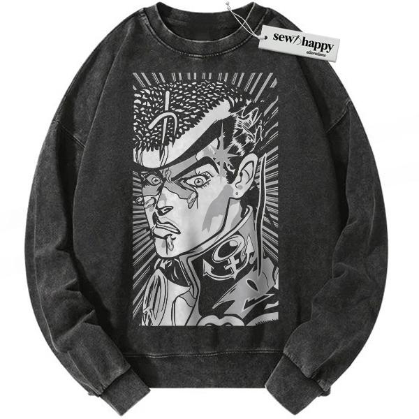 Wash Sweatshirt Josuke Higashikata Sweatshirt, JoJo's Bizarre Adventure Sweatshirt, Anime Sweatshirt, Vintage Sweatshirt