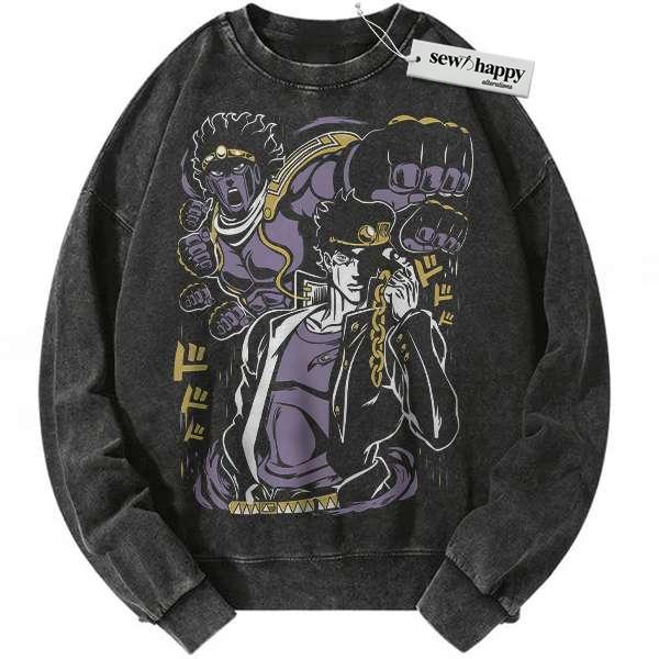 Wash Sweatshirt Jotaro Kujo Sweatshirt, JoJo's Bizarre Adventure Sweatshirt, Anime Sweatshirt, Vintage Sweater