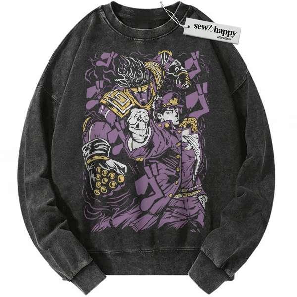 Wash Sweatshirt Jotaro Kujo Sweatshirt, JoJo's Bizarre Adventure Sweatshirt, Anime Sweatshirt, Vintage Sweatshirt