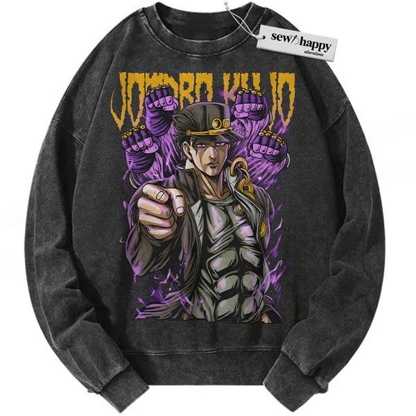 Wash Sweatshirt Jotaro Kujo Sweatshirt, JoJo's Bizarre Adventure Sweatshirt, Anime Sweatshirt, Vintage Sweatshirt