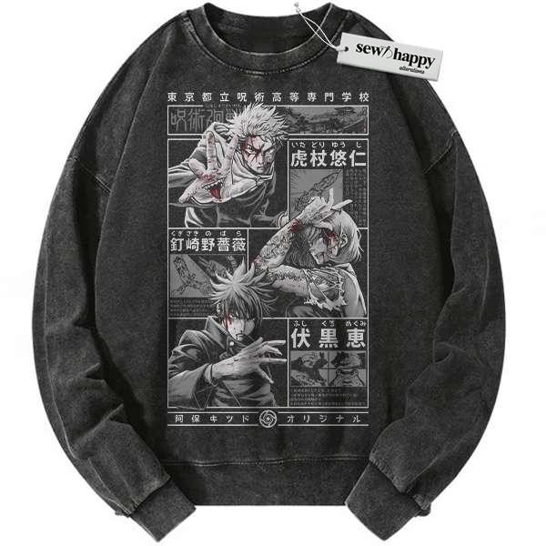 Wash Sweatshirt Jujutsu Kaisen Sweatshirt, Anime Sweatshirt, Vintage Sweater
