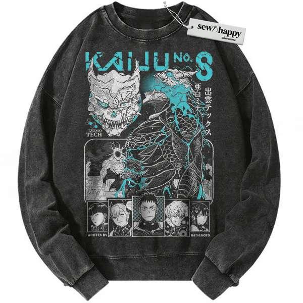 Wash Sweatshirt Kaiju No 8 Sweatshirt, Anime Sweatshirt, Vintage Sweater Wash Sweatshirt Kaiju No 8 Sweatshirt, Anime Sweatshirt, Vintage Sweater - Image 1