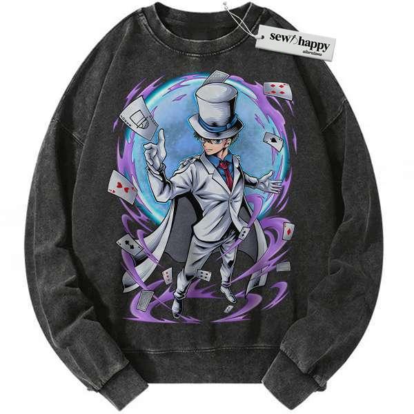 Wash Sweatshirt Kaito Kid Sweatshirt, Detective Conan Sweatshirt, Anime Sweatshirt, Vintage Sweatshirt