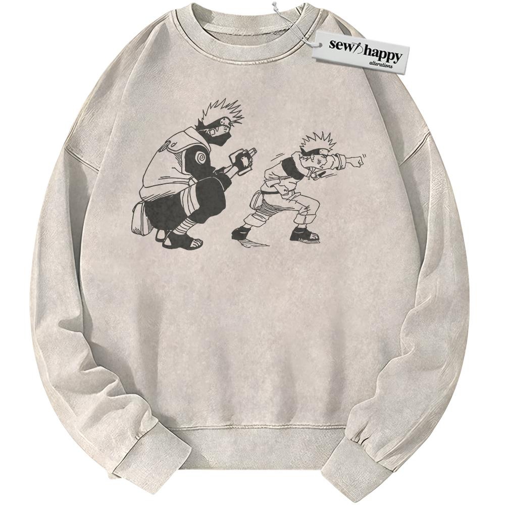 Wash Sweatshirt Kakashi and Naruto Sweatshirt, Anime Sweatshirt, Vintage Sweater