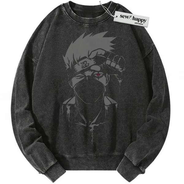 Wash Sweatshirt Kakashi Hatake Sweatshirt, Naruto Sweatshirt, Anime Sweatshirt, Vintage Sweater