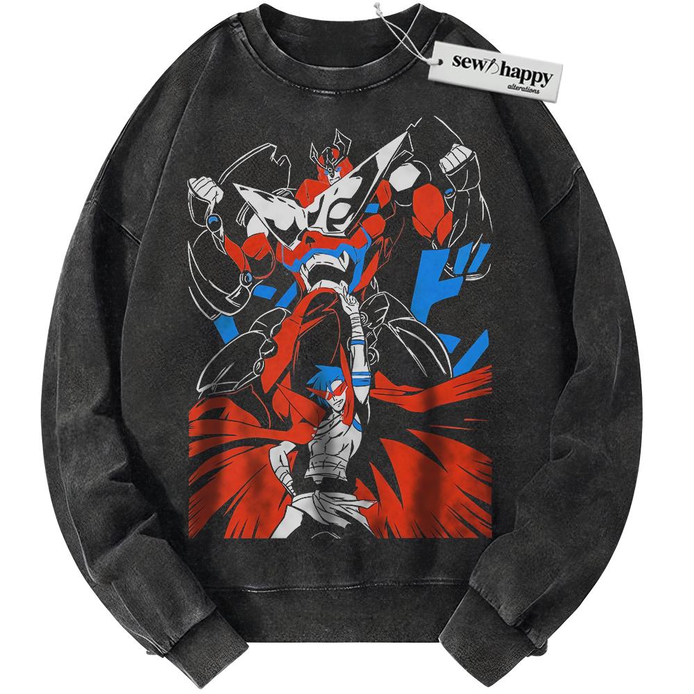 Wash Sweatshirt Kamina Sweatshirt, Tengen Toppa Gurren Lagann Sweatshirt, Anime Sweatshirt, Vintage Sweater