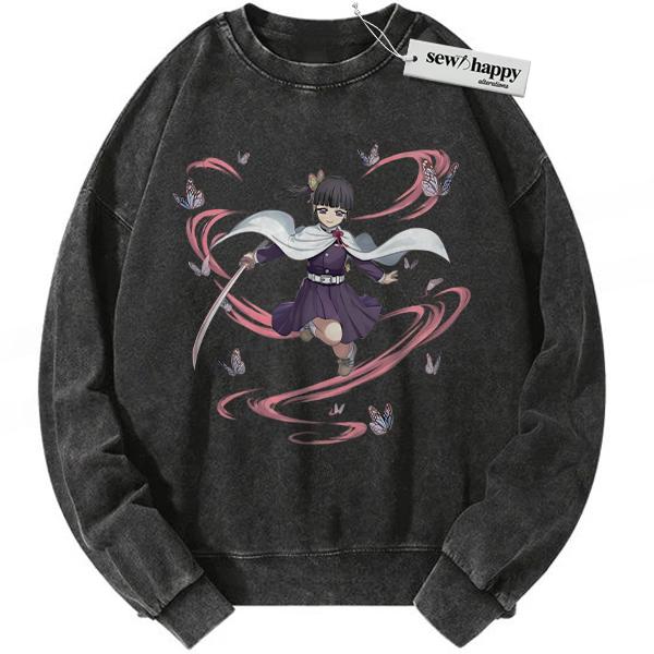 Wash Sweatshirt Kanao Tsuyuri Sweatshirt, Demon Slayer Sweatshirt, Anime Sweatshirt, Vintage Sweatshirt