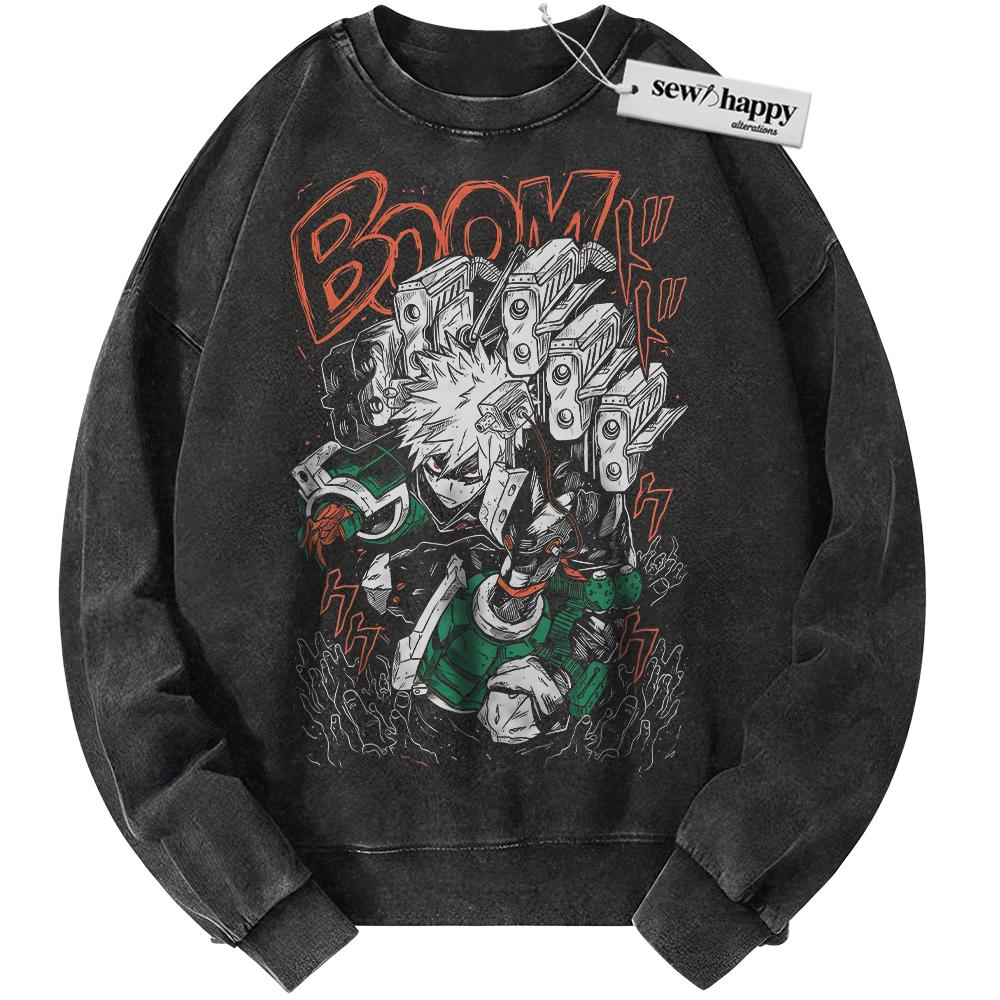 Wash Sweatshirt Katsuki Bakugo Sweatshirt, MHA Sweatshirt, Anime Sweatshirt, Vintage Sweater