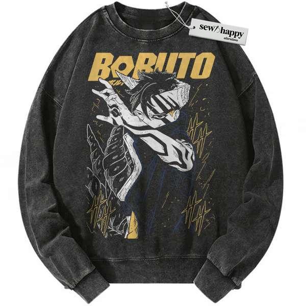 Wash Sweatshirt Kawaki Uzumaki Sweatshirt, Boruto Sweatshirt, Anime Sweatshirt, Vintage Sweatshirt