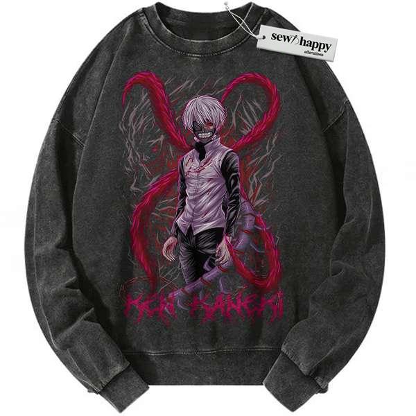 Wash Sweatshirt Ken Kaneki Sweatshirt, Tokyo Ghoul Sweatshirt, Anime Sweatshirt, Vintage Sweater