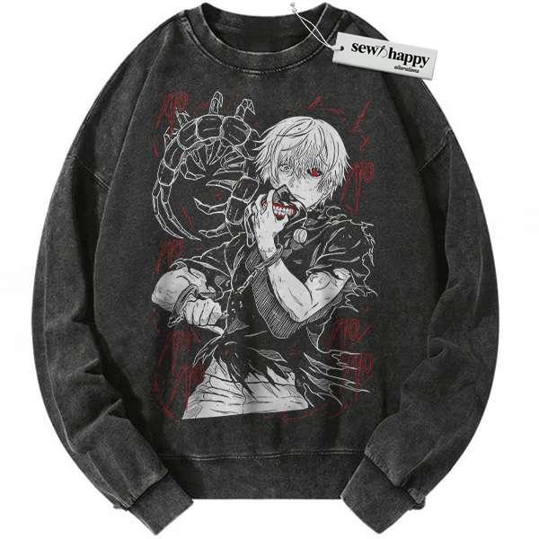 Wash Sweatshirt Ken Kaneki Sweatshirt, Tokyo Ghoul Sweatshirt, Anime Sweatshirt, Vintage Sweater Wash Sweatshirt Ken Kaneki Sweatshirt, Tokyo Ghoul Sweatshirt, Anime Sweatshirt, Vintage Sweater - Image 1
