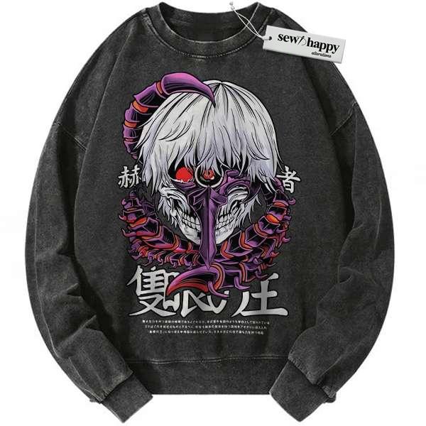 Wash Sweatshirt Ken Kaneki Sweatshirt, Tokyo Ghoul Sweatshirt, Anime Sweatshirt, Vintage Sweater