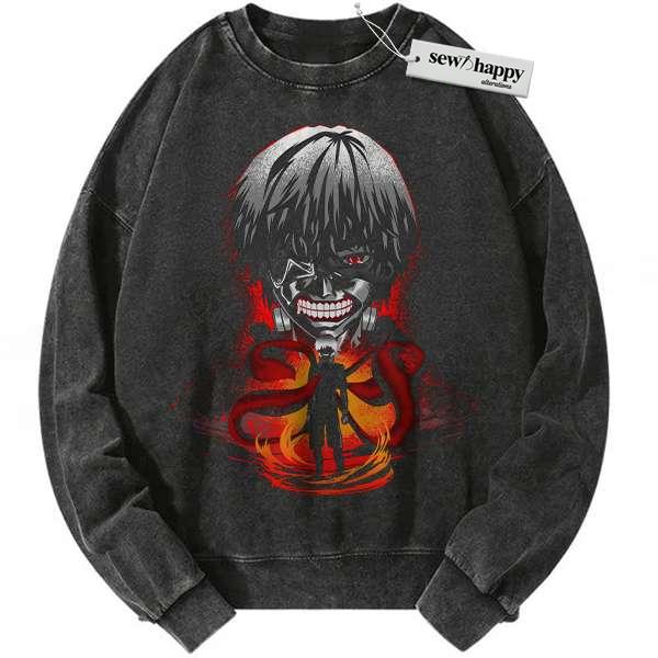 Wash Sweatshirt Ken Kaneki Sweatshirt, Tokyo Ghoul Sweatshirt, Anime Sweatshirt, Vintage Sweatshirt