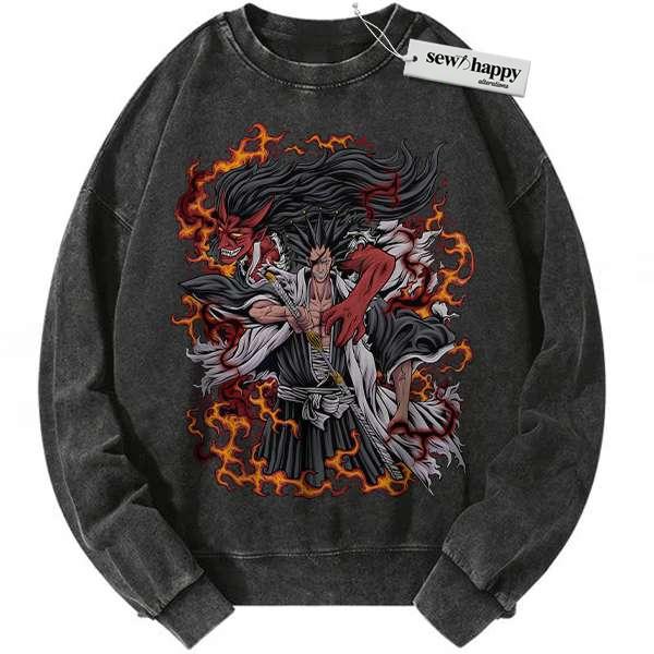 Wash Sweatshirt Kenpachi Zaraki Sweatshirt, Bleach Sweatshirt, Anime Sweatshirt, Vintage Sweatshirt