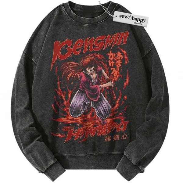 Wash Sweatshirt Kenshin Himura Sweatshirt, Rurouni Kenshin Sweatshirt, Anime Sweatshirt, Vintage Sweatshirt
