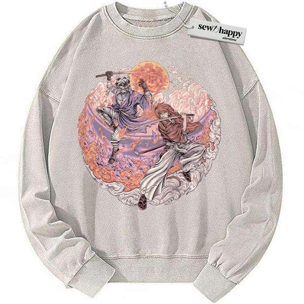 Wash Sweatshirt Kenshin Himura vs Shishio Makoto Sweatshirt, Rurouni Kenshin Sweatshirt, Anime Sweatshirt, Vintage Sweatshirt