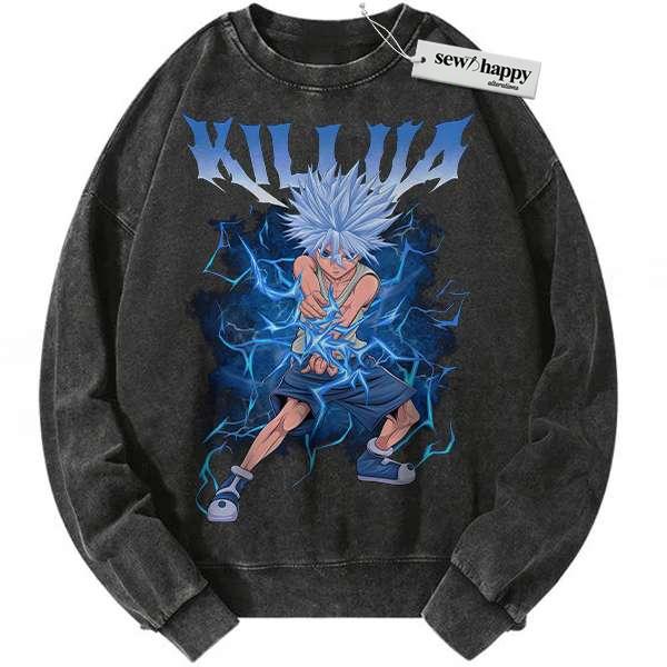 Wash Sweatshirt Killua Zoldyck Sweatshirt, Hunter x Hunter Sweatshirt, Anime Sweatshirt, Vintage Sweatshirt
