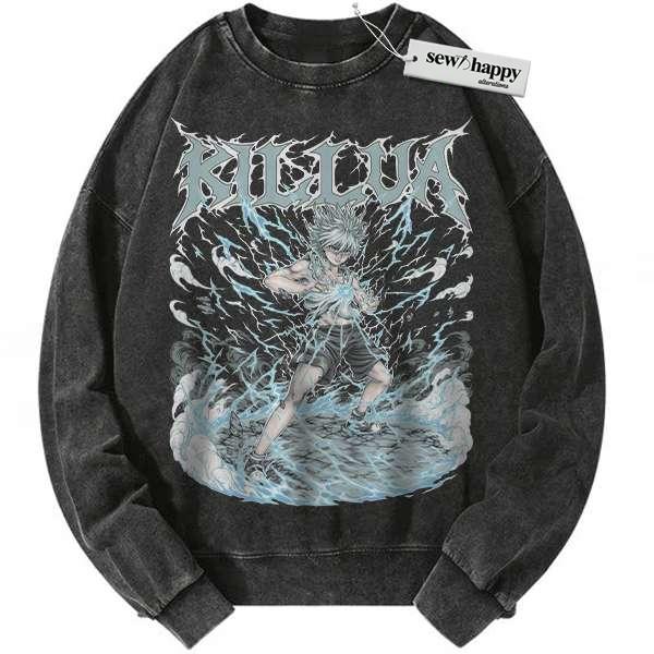 Wash Sweatshirt Killua Zoldyck Sweatshirt, Hunter x Hunter Sweatshirt, HxH Sweatshirt, Anime Sweatshirt, Vintage Sweater
