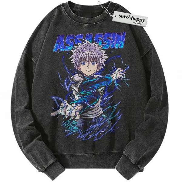 Wash Sweatshirt Killua Zoldyck Sweatshirt, Hunter x Hunter Sweatshirt, HxH Sweatshirt, Anime Sweatshirt, Vintage Sweater