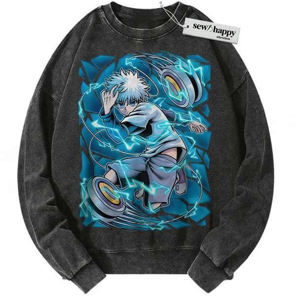 Wash Sweatshirt Killua Zoldyck Sweatshirt, Hunter x Hunter Sweatshirt, HxH Sweatshirt, Anime Sweatshirt, Vintage Sweatshirt