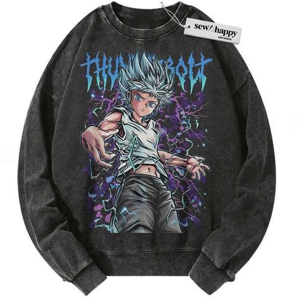 Wash Sweatshirt Killua Zoldyck Sweatshirt, Hunter x Hunter Sweatshirt, HxH Sweatshirt, Anime Sweatshirt, Vintage Sweatshirt