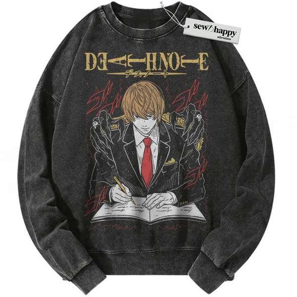 Wash Sweatshirt Kira - Light Yagami Sweatshirt, Death Note Sweatshirt, Anime Sweatshirt, Vintage Sweatshirt