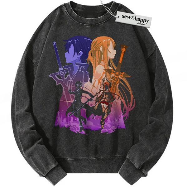 Wash Sweatshirt Kirito Sweatshirt, Yuuki Asuna Sweatshirt, Sword Art Online Sweatshirt, SAO Sweatshirt, Anime Sweatshirt, Vintage Sweater
