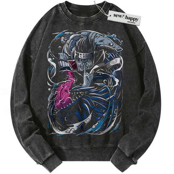Wash Sweatshirt Kisame Hoshigaki Sweatshirt, Naruto Sweatshirt, Anime Sweatshirt, Vintage Sweatshirt