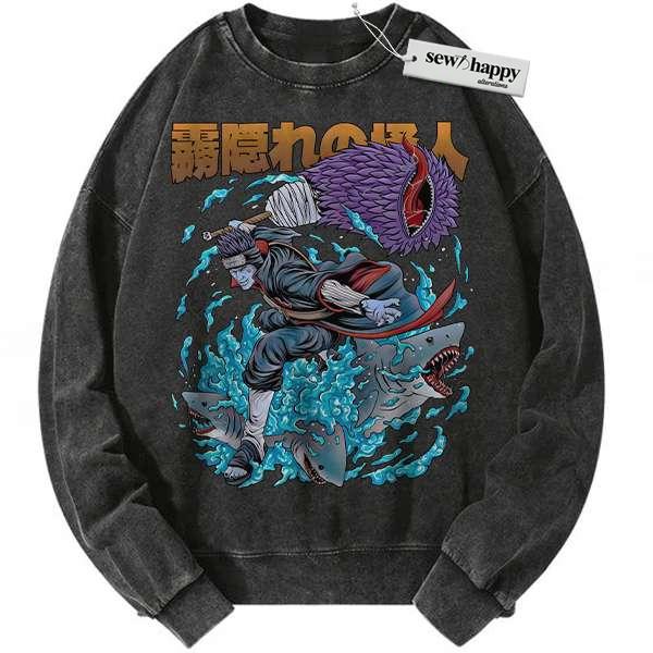 Wash Sweatshirt Kisame Hoshigaki Sweatshirt, Naruto Sweatshirt, Anime Sweatshirt, Vintage Sweatshirt