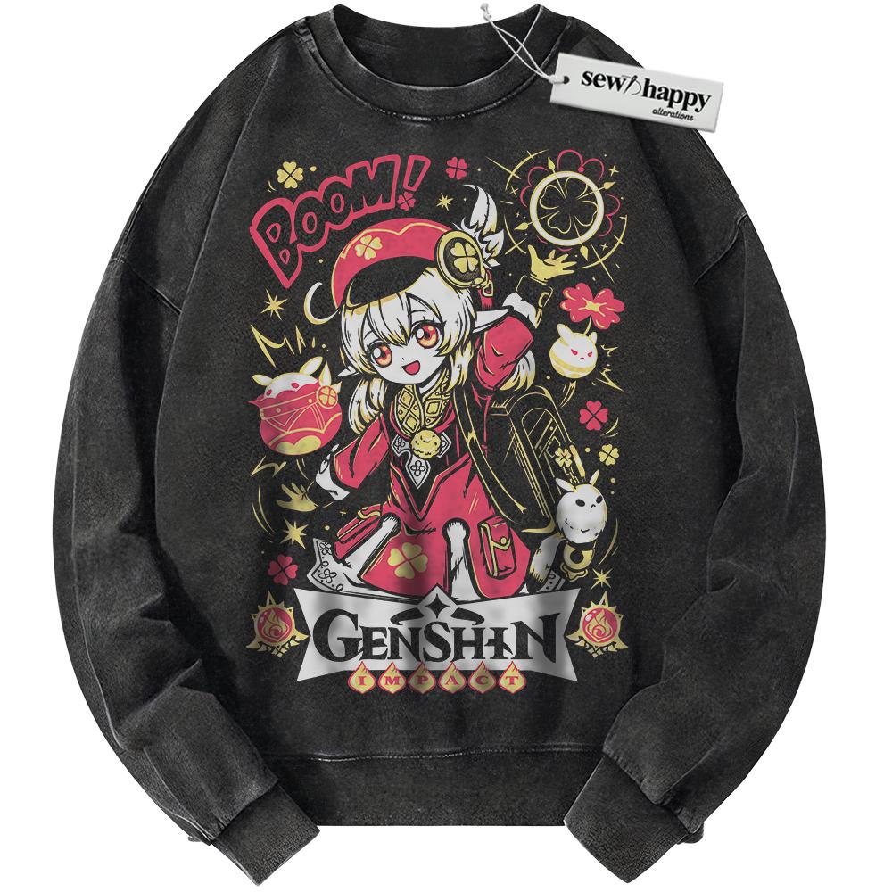 Wash Sweatshirt Klee Sweatshirt, Genshin Impact Sweatshirt, Game Sweatshirt, Vintage Sweater