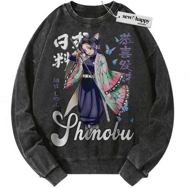 Wash Sweatshirt Kocho Shinobu Sweatshirt, Demon Slayer Sweatshirt, Anime Sweatshirt, Vintage Sweater