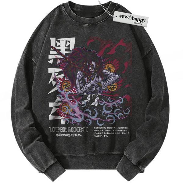 Wash Sweatshirt Kokushibo Sweatshirt, Demon Slayer Sweatshirt, Anime Sweatshirt, Vintage Sweater