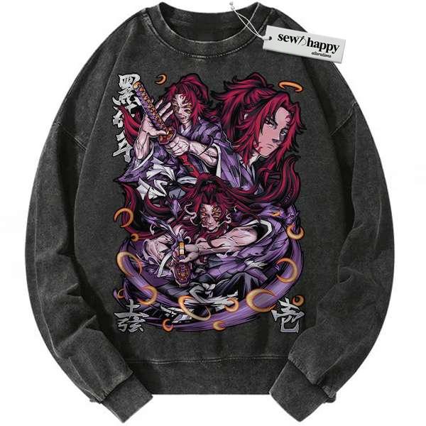Wash Sweatshirt Kokushibo Sweatshirt, Demon Slayer Sweatshirt, Anime Sweatshirt, Vintage Sweater
