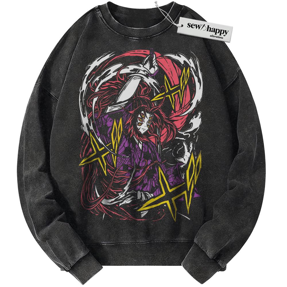 Wash Sweatshirt Kokushibo Sweatshirt, Demon Slayer Sweatshirt, Anime Sweatshirt, Vintage Sweater