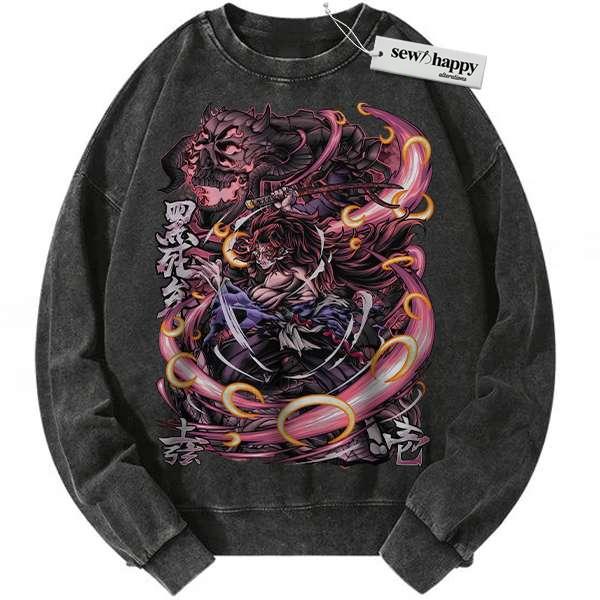 Wash Sweatshirt Kokushibo Sweatshirt, Demon Slayer Sweatshirt, Anime Sweatshirt, Vintage Sweater