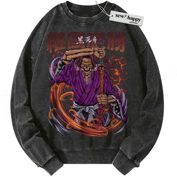 Wash Sweatshirt Kokushibo Sweatshirt, Demon Slayer Sweatshirt, Anime Sweatshirt, Vintage Sweater