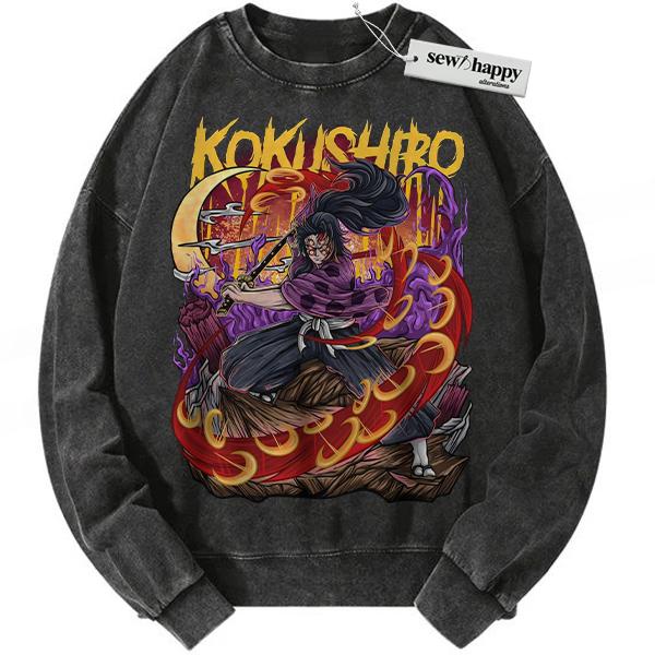 Wash Sweatshirt Kokushibo Sweatshirt, Demon Slayer Sweatshirt, Anime Sweatshirt, Vintage Sweatshirt