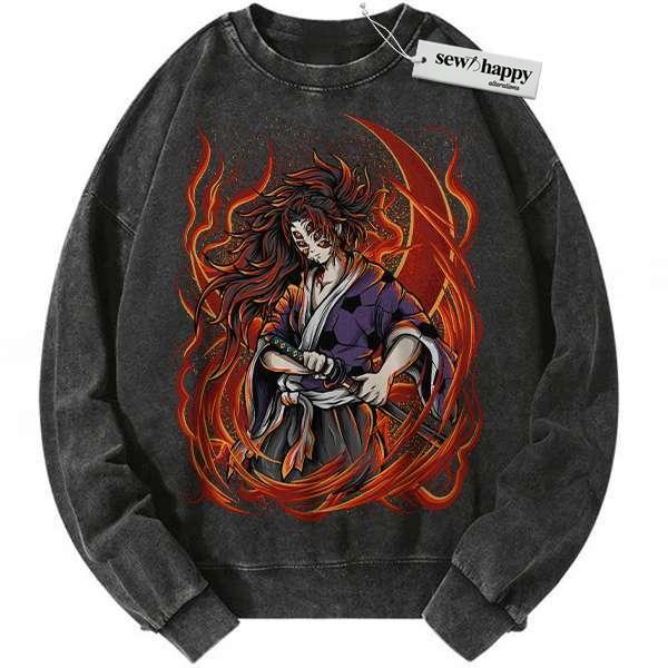 Wash Sweatshirt Kokushibo Sweatshirt, Demon Slayer Sweatshirt, Anime Sweatshirt, Vintage Sweatshirt