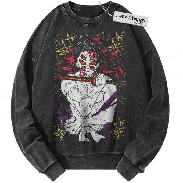 Wash Sweatshirt Kokushibo Sweatshirt, Demon Slayer Sweatshirt, Anime Sweatshirt, Vintage Sweatshirt