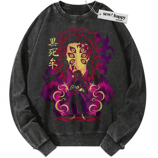 Wash Sweatshirt Kokushibo Sweatshirt, Demon Slayer Sweatshirt, Anime Sweatshirt, Vintage Sweatshirt
