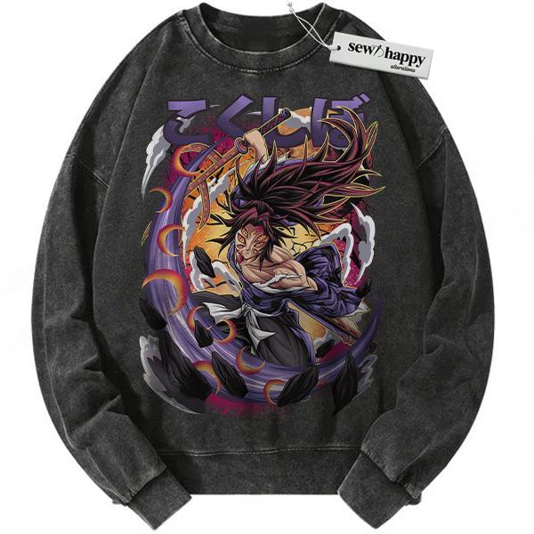 Wash Sweatshirt Kokushibo Sweatshirt, Demon Slayer Sweatshirt, Anime Sweatshirt, Vintage Sweatshirt