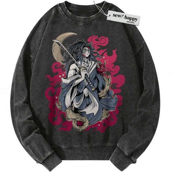 Wash Sweatshirt Kokushibo Sweatshirt, Demon Slayer Sweatshirt, Anime Sweatshirt, Vintage Sweatshirt