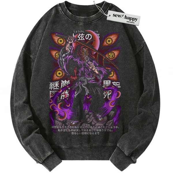 Wash Sweatshirt Kokushibo Sweatshirt, Demon Slayer Sweatshirt, Anime Sweatshirt, Vintage Sweatshirt