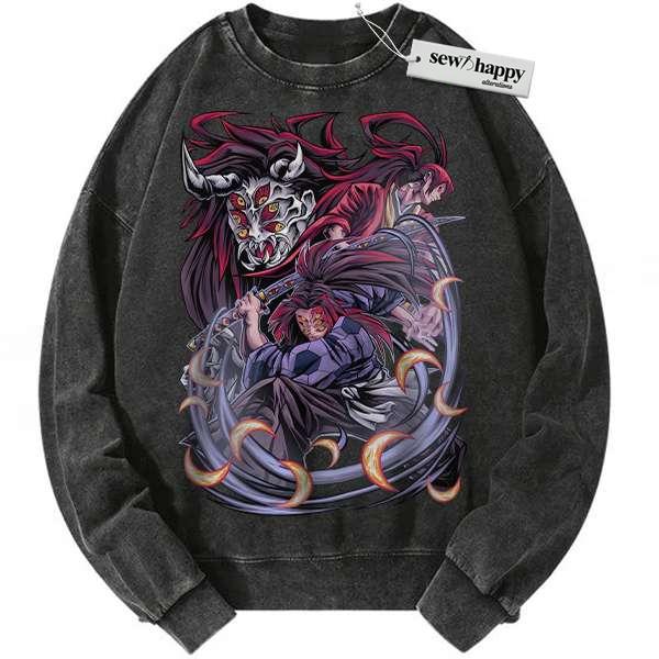 Wash Sweatshirt Kokushibo Sweatshirt, Demon Slayer Sweatshirt, Anime Sweatshirt, Vintage Sweatshirt