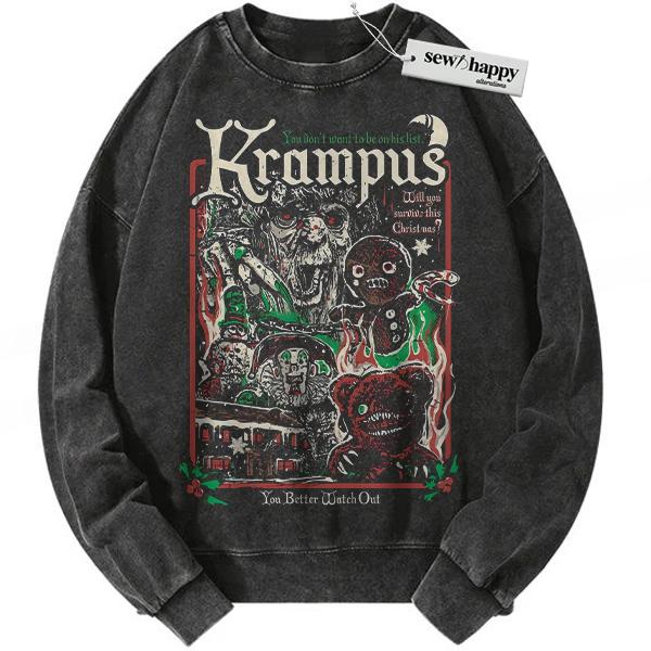 Wash Sweatshirt Krampus Sweatshirt, Horror Movie Sweatshirt, Halloween Sweatshirt, Vintage Sweater