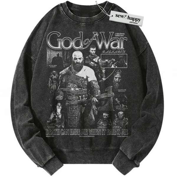 Wash Sweatshirt Kratos Sweatshirt, God of War Sweatshirt, Game Sweatshirt, Vintage Sweater