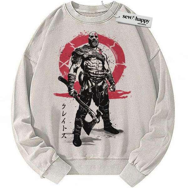 Wash Sweatshirt Kratos Sweatshirt, God of War Sweatshirt, Game Sweatshirt, Vintage Sweater
